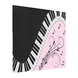 Piano Keyboard Black and White Music Design Pink Metal Print
