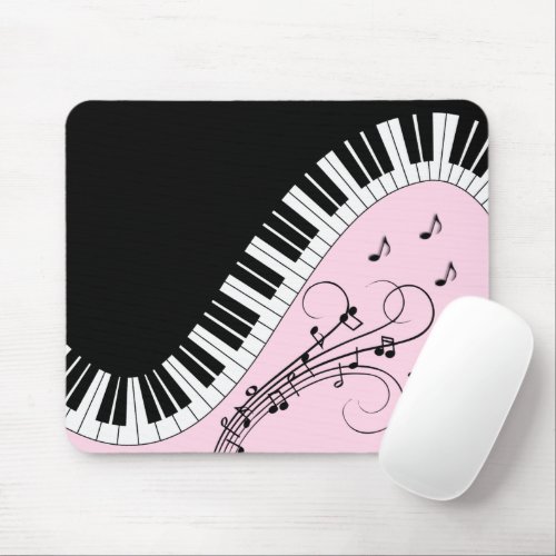 Piano Keyboard Black and White Music Design Pink Mouse Pad
