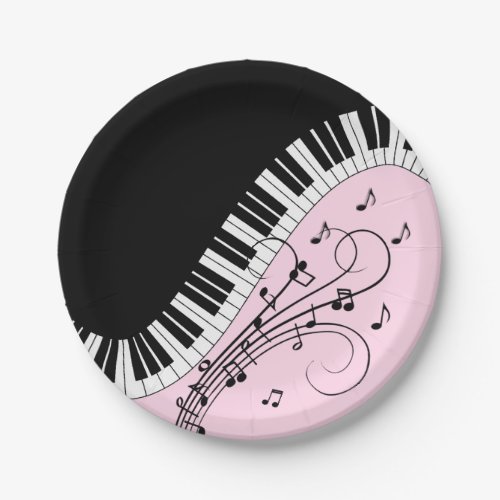 Piano Keyboard Black and White Music Design Pink Paper Plates