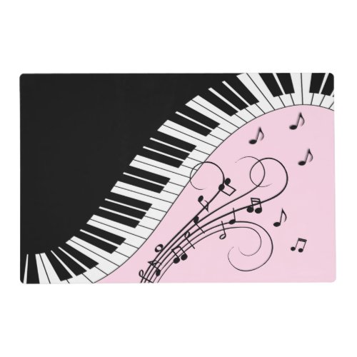 Piano Keyboard Black and White Music Design Pink Placemat