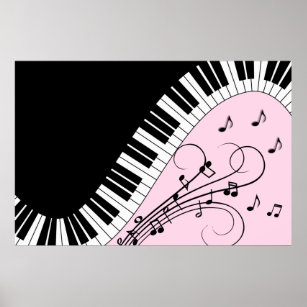Piano Keyboard Black and White Music Design Pink Poster