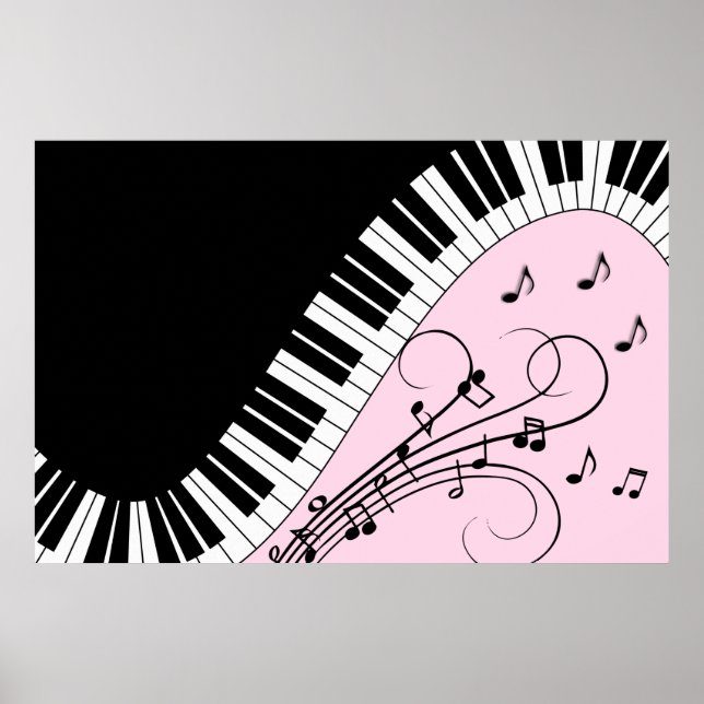 Piano Keyboard Black and White Music Design Pink Poster (Front)