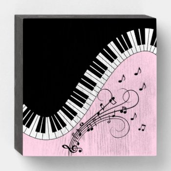 Piano Keyboard Black And White Music Design Pink Wooden Box Sign by LwoodMusic at Zazzle