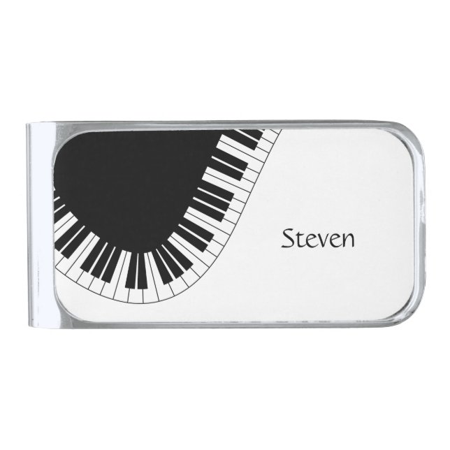 Piano Keyboard Black and White Music Design Silver Finish Money Clip (Front)