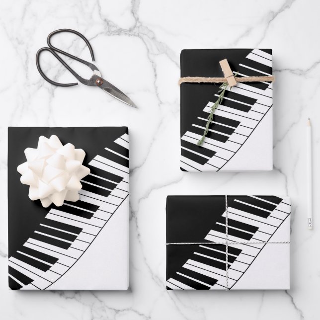 Piano Keyboard Black and White Music Design Wrapping Paper Sheets (Front)