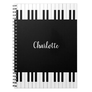 Piano Keyboard, Black and White Notebook