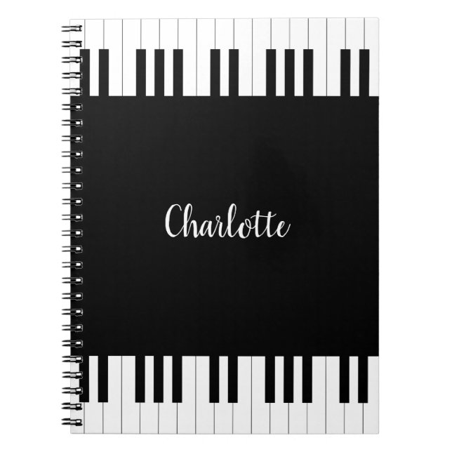 Piano Keyboard, Black and White Notebook (Front)