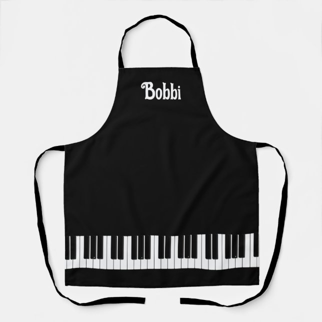 Piano Keyboard Black and White Personalized Apron (Front)