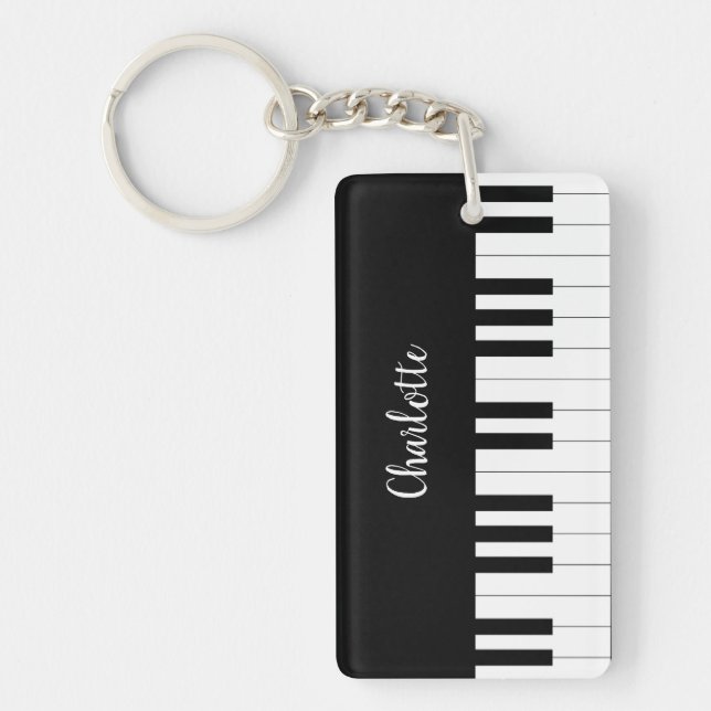 Piano Keyboard, Black and White Rectangle keychain (Front)