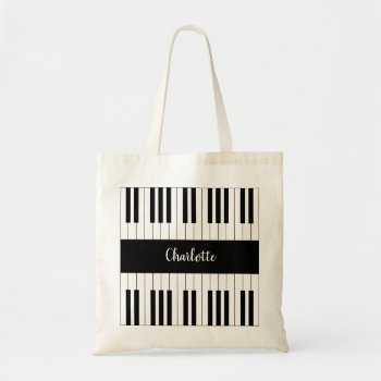 Piano Keyboard Black And White Tote Bag by AZ_DESIGN at Zazzle