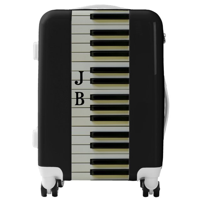 Piano Keyboard Black White Personalized Initials Luggage (Front)