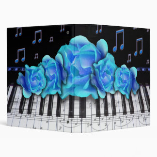 Piano Keyboard Blue Roses 3 Ring Binder