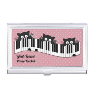 Piano Keyboard Cat and Mouse Trio Customized Business Card Case