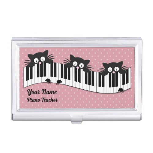 Piano Keyboard Cat and Mouse Trio Customized Business Card Case