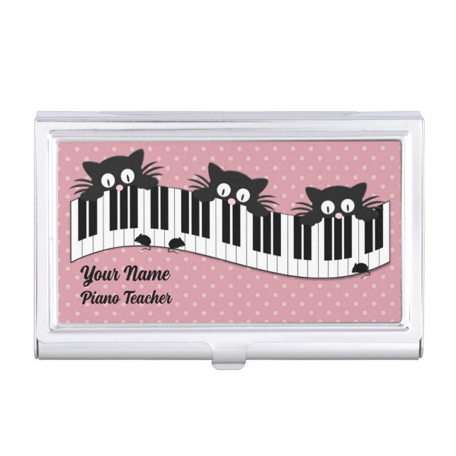Piano Keyboard Cat and Mouse Trio Customized Business Card Case (Front)