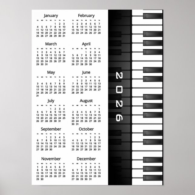 Piano Keyboard Design 2026 Wall Calendar Poster (Front)