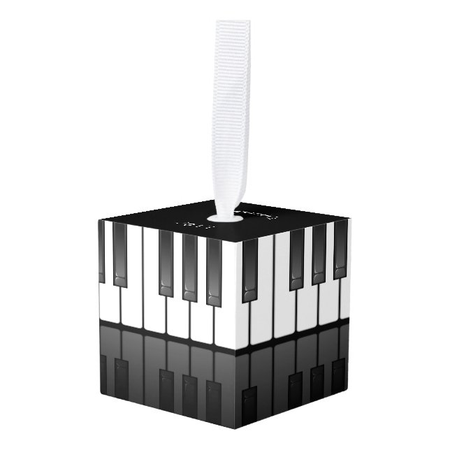 Piano Keyboard Design Cube Ornament (Front Angled)