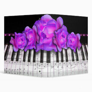 Piano Keyboard Fuchsia Purple Roses 3 Ring Binder