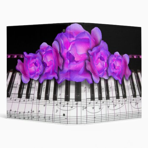 Piano Keyboard Fuchsia Purple Roses 3 Ring Binder