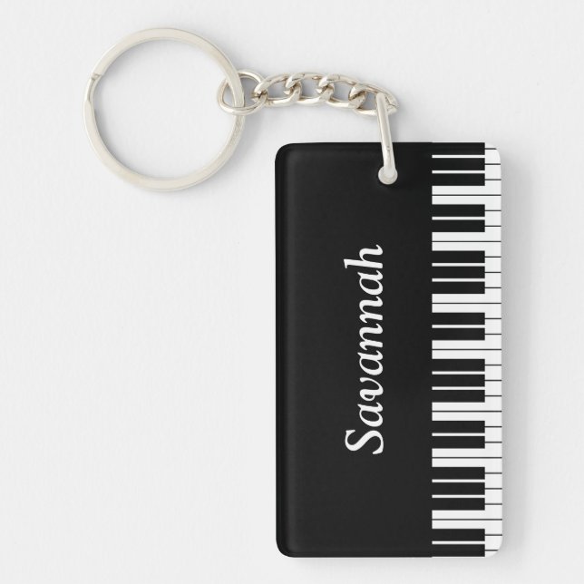 Piano Keyboard Keys, Black and White Keychain (Front)