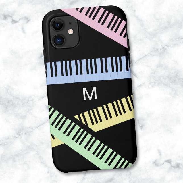 Piano Keyboard Keys Music Lover Modern Monogrammed Case-Mate iPhone Case (A monogrammed phone case for music lovers, with piano keys design in pastel colors)