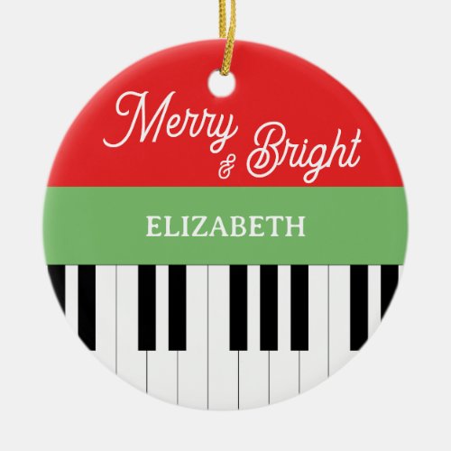 Piano Keyboard Merry  Bright Pianist Christmas  Ceramic Ornament