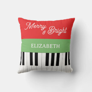 Piano Keyboard Merry & Bright Pianist Christmas Throw Pillow