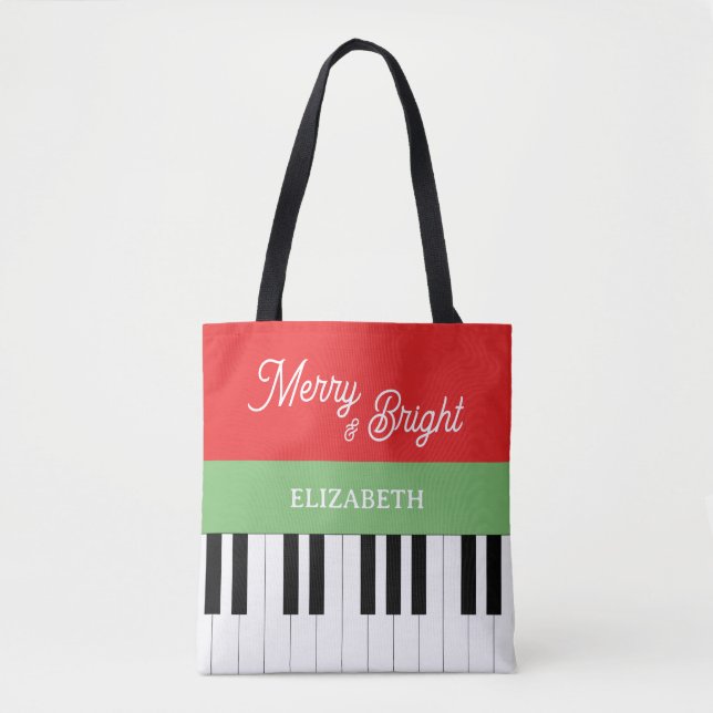 Piano Keyboard Merry & Bright Pianist Christmas  Tote Bag (Front)