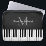 Piano Keyboard Monogrammed Personalized Black Laptop Sleeve<br><div class="desc">This laptop sleeve looks like a piano keyboard with your monogram and name (or the name of your business).</div>