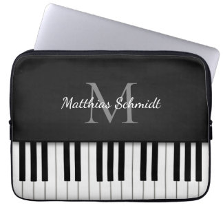 Piano Keyboard Monogrammed Personalized Black Laptop Sleeve