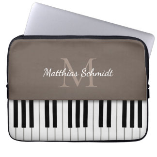 Piano Keyboard Monogrammed Personalized Mocha Laptop Sleeve