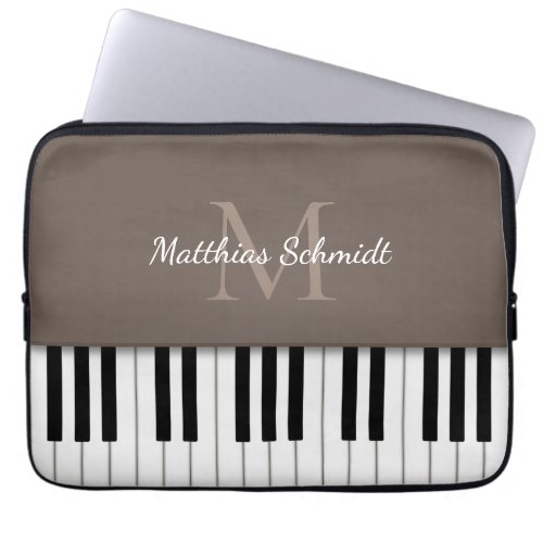 Piano Keyboard Monogrammed Personalized Mocha Laptop Sleeve