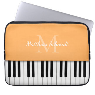 Piano Keyboard Monogrammed Personalized Orange Laptop Sleeve