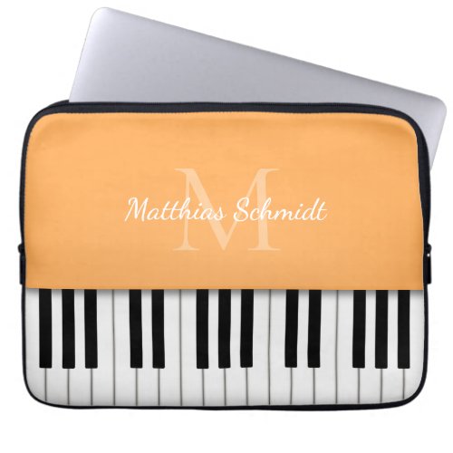 Piano Keyboard Monogrammed Personalized Orange Laptop Sleeve