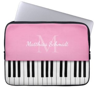 Piano Keyboard Monogrammed Personalized Pink Laptop Sleeve