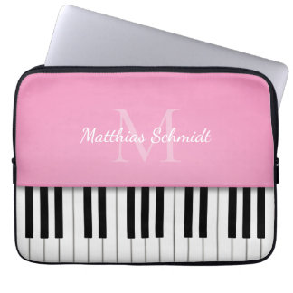 Piano Keyboard Monogrammed Personalized Pink Laptop Sleeve