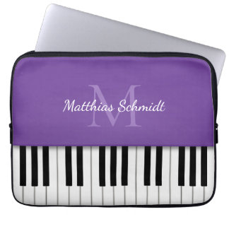 Piano Keyboard Monogrammed Personalized Purple Laptop Sleeve
