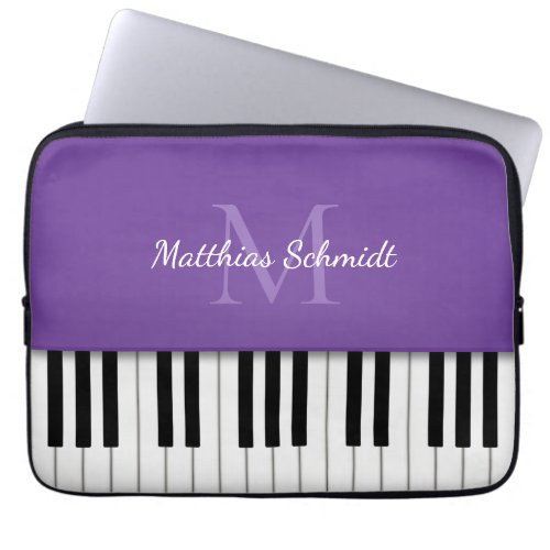 Piano Keyboard Monogrammed Personalized Purple Laptop Sleeve
