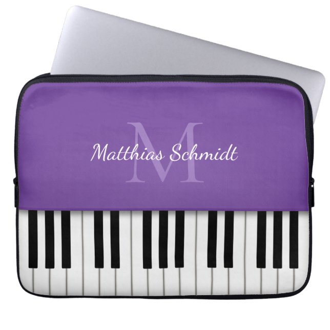 Piano Keyboard Monogrammed Personalized Purple Laptop Sleeve (Front)