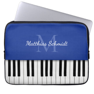 Piano Keyboard Monogrammed Personalized Royal Blue Laptop Sleeve