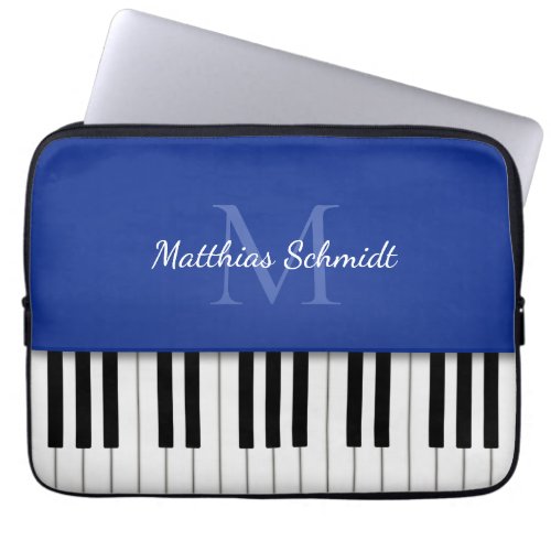 Piano Keyboard Monogrammed Personalized Royal Blue Laptop Sleeve