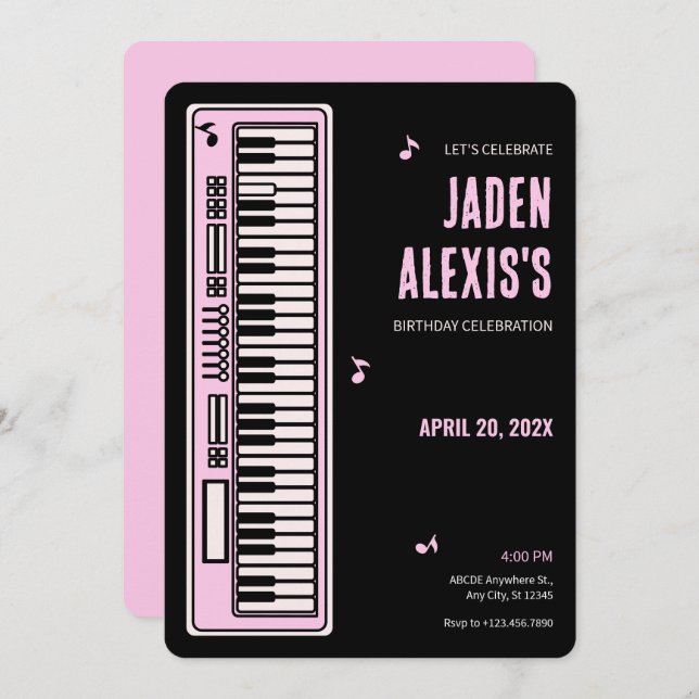 Piano keyboard music birthday  invitation (Front/Back)