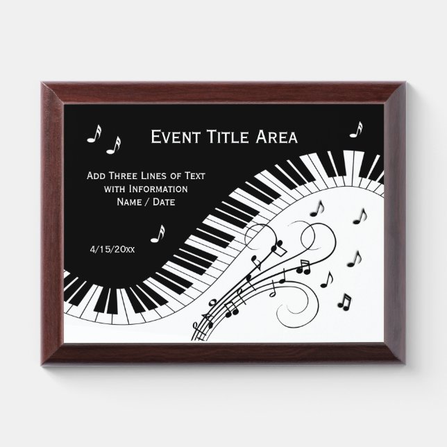 Piano Keyboard Music Design Award Plaque (Horizontal)