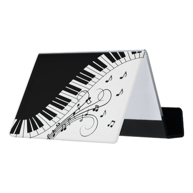 Piano Keyboard Music Design Desk Business Card Holder (Angled Back)
