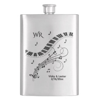 Piano Keyboard Music Design Monogram Flask
