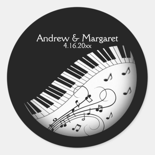 Piano Keyboard Music Design Names Date  Classic Round Sticker