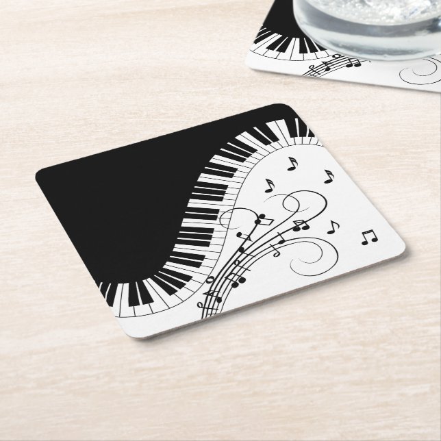 Piano Keyboard Music Design Square Paper Coaster (Angled)