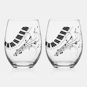 Piano Keyboard Music Design Stemless Wine Glass