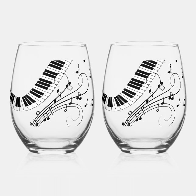 Piano Keyboard Music Design Stemless Wine Glass (Front)
