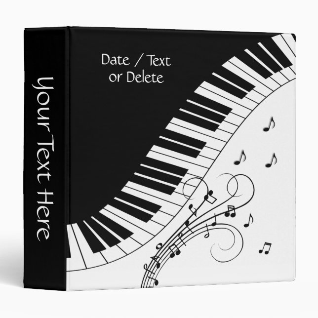 Piano Keyboard Music Design Two Text Areas 3 Ring Binder (Front/Spine)